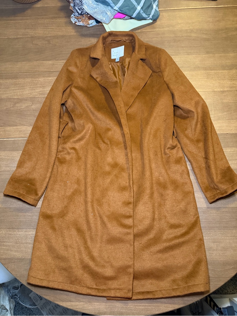 A New Day Camel Brown Faux Suede Long Wrap Trench Coat Jacket - Women's XS